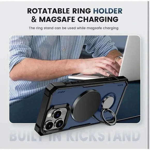 Ring Stand Case for iPhone 15 Pro 6.1” Magnetic Charging Rotatable Kickstand - Picture 6 of 10